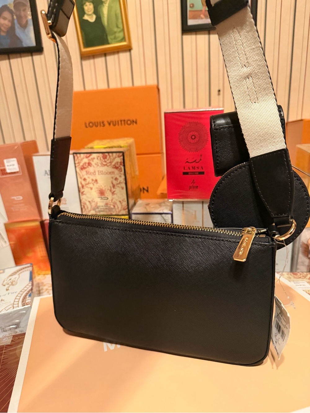 Michael Kors Black Saffiano Crossbody with Branded Canvas Strap - Picture 5 of 13